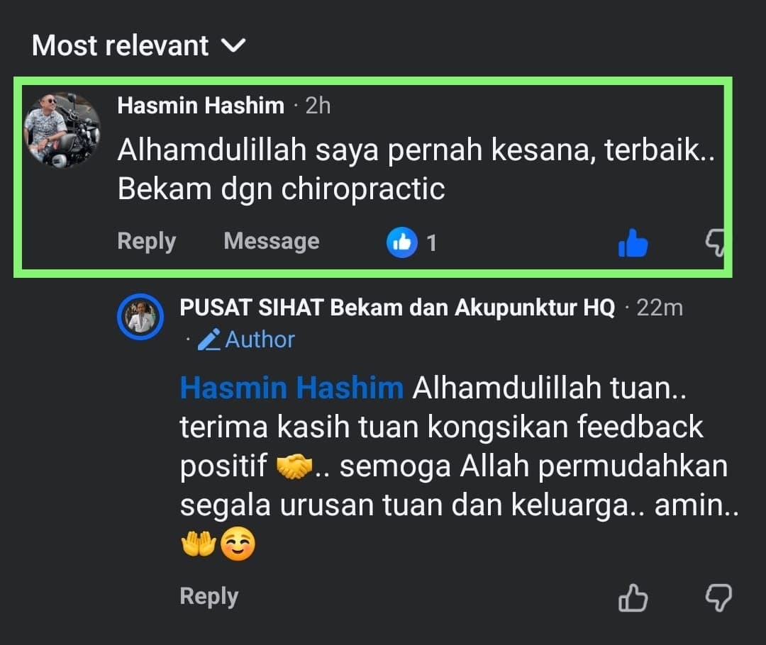 Screenshot of a real Pusat Sihat client review