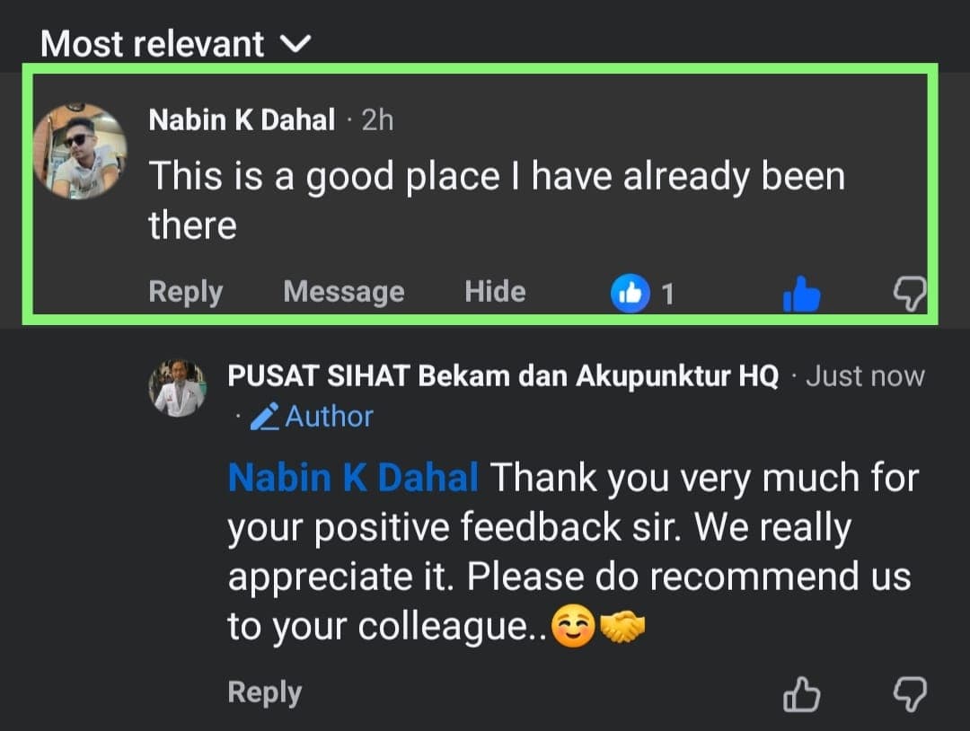 Screenshot of a real Pusat Sihat client review